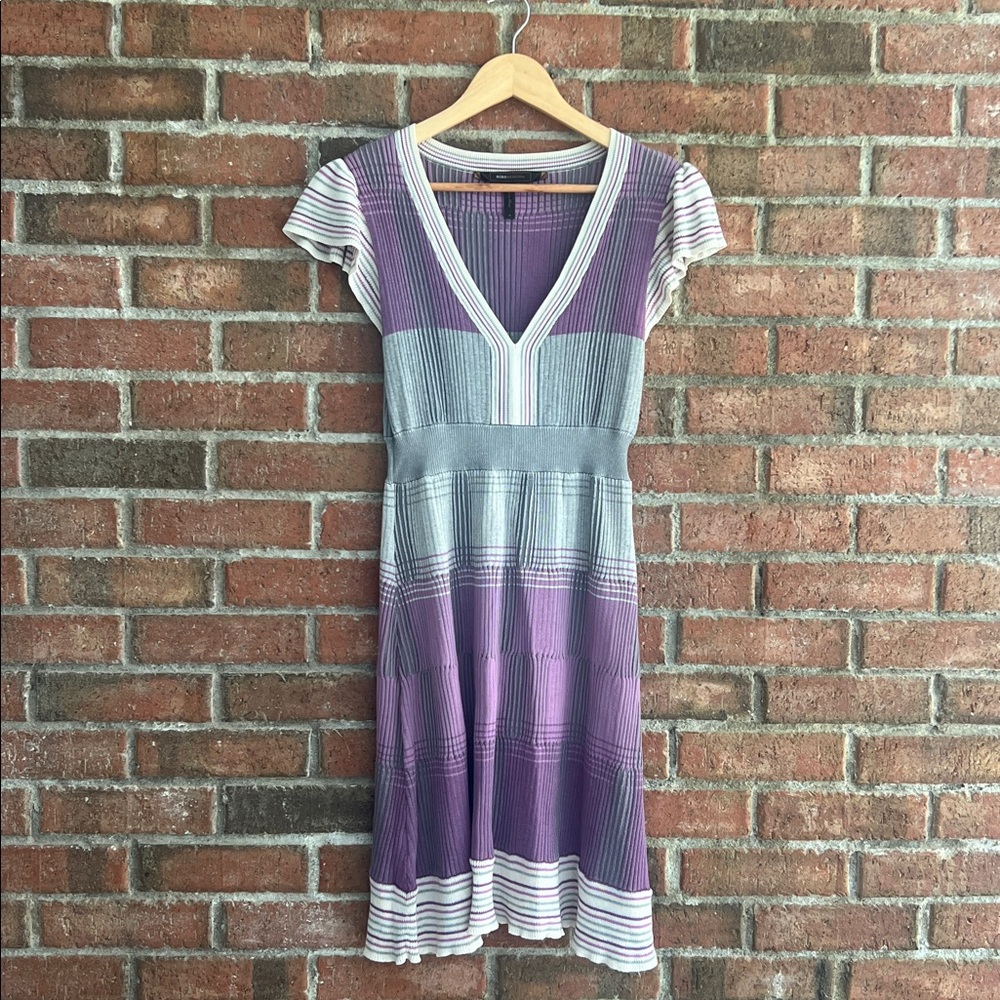 BCBG Maxazria Sweater Dress Size Medium Gray, Purple, Ivory